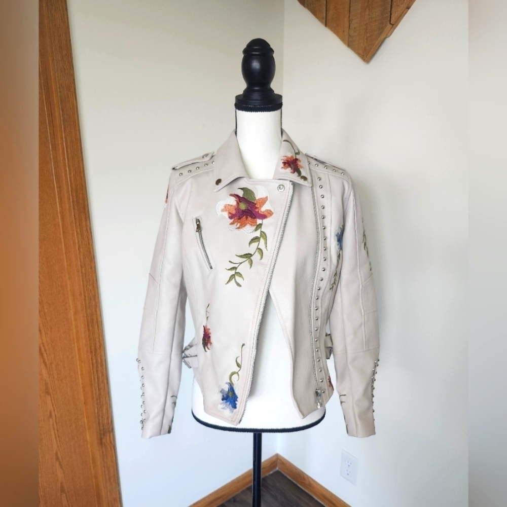 Boby Clothing Faux Leather Floral Embroidered Studded Jacket - Picture 2 of 6